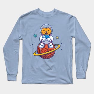 Cat Astronaut Sitting On Planet Long Sleeve T-Shirt